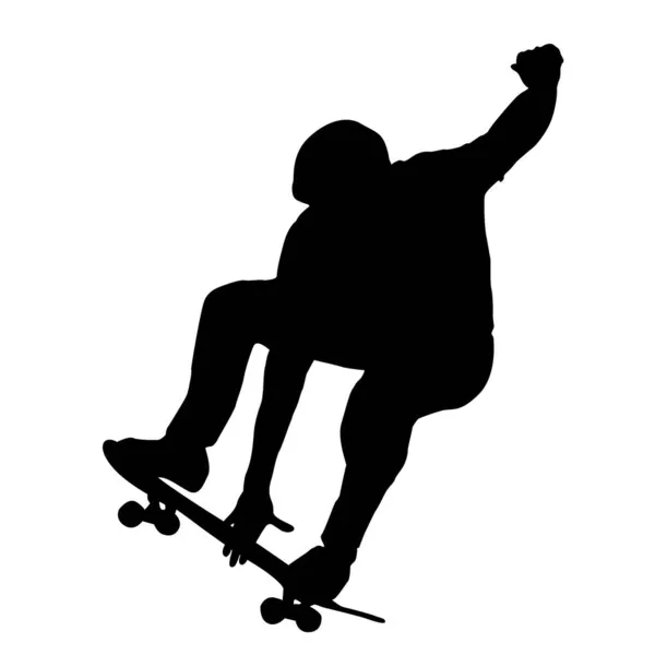 Silhouette Noire Skateboarder Athlète Dans Saut — Image vectorielle