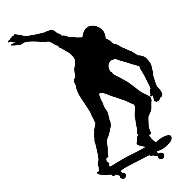 Black Silhouette Athlete Skateboarder Jump — Stock Vector