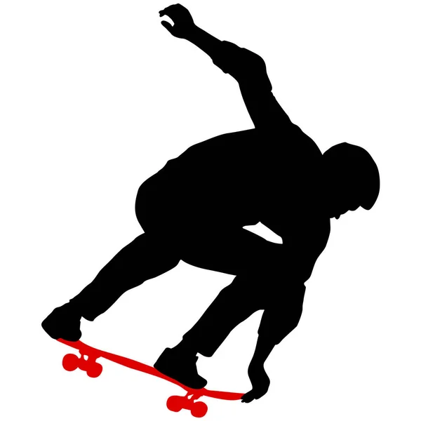 ジャンプ中のアスリートスケートボーダーの黒のシルエット — ストックベクタ