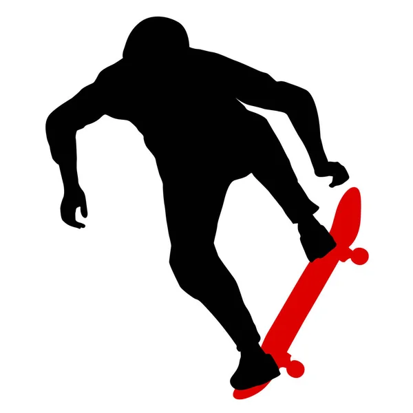 Schwarze Silhouette Eines Skateboarders Bei Einem Sprung — Stockvektor