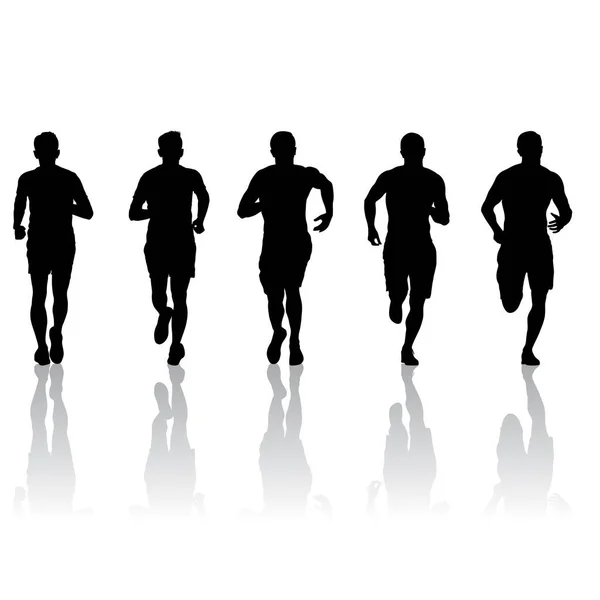 Ensemble Silhouettes Coureurs Sur Sprint Hommes Sur Fond Blanc — Image vectorielle