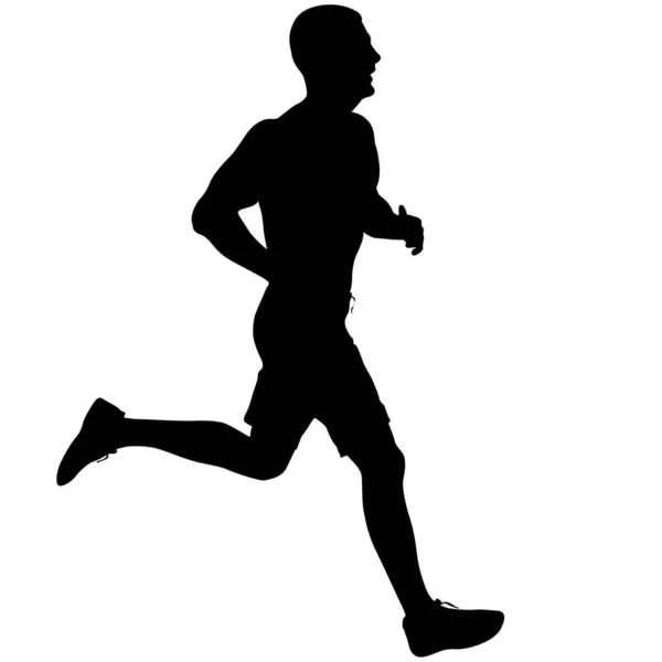 Svart Silhouettes Löpare Sprint Män Vit Bakgrund — Stock vektor