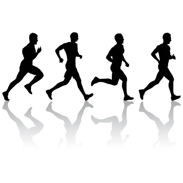 Set Silhouettes Runners Sprint Men White Background — Stock Vector