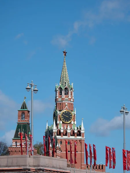 Москва Мая Московская Красная Площадь Собор Василия Блаженного Спасская Башня — стоковое фото