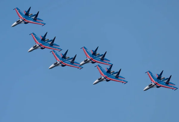 Moskau Russland Flugplatz Schukowski Juli 2021 Kunstflugteams Russische Ritter Flugzeugen — Stockfoto