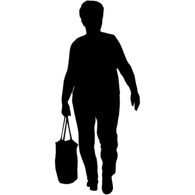 Beyaz arka planda yürüyen bir kadının silüeti..