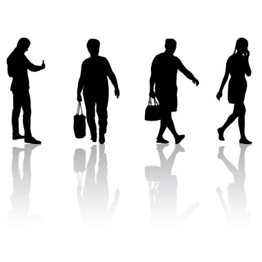 Beyaz Arkaplanda Duran Siluet Grubu.