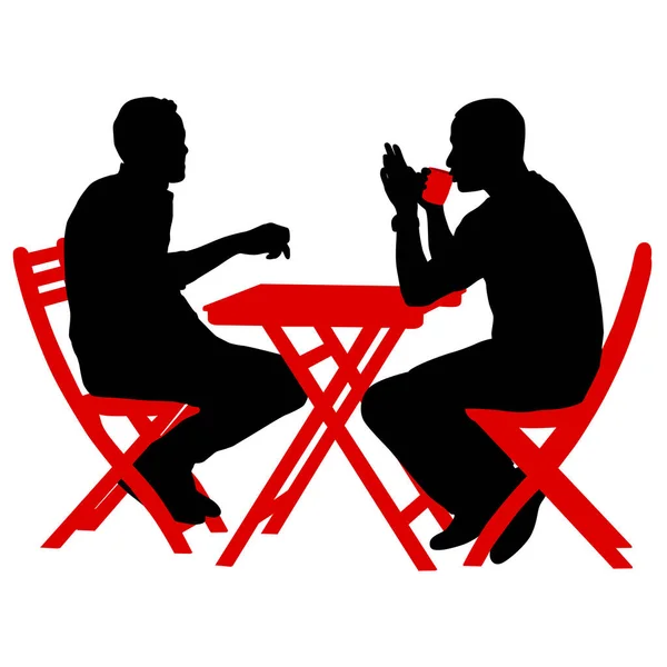 Silhouette Two Men Sitting Cafe White Background — Stock Vector