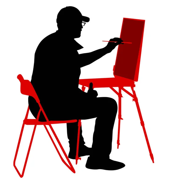 Silhouette Artiste Travail Sur Fond Blanc — Image vectorielle