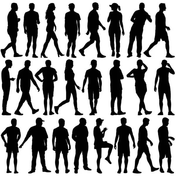 Silhouette Groupe Personnes Debout Sur Fond Blanc — Image vectorielle