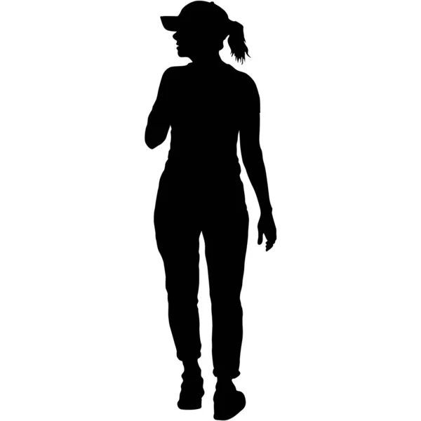 Silhouette Walking Women White Background — Stock Vector