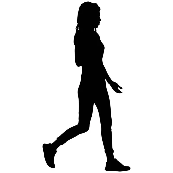 Silhouette Walking Women White Background — Stock Vector