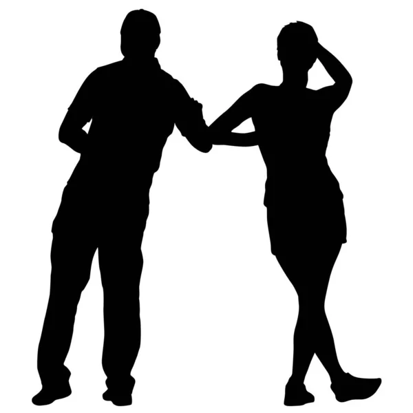 Silhouette Man Woman Walking Hand Hand — Stock Vector