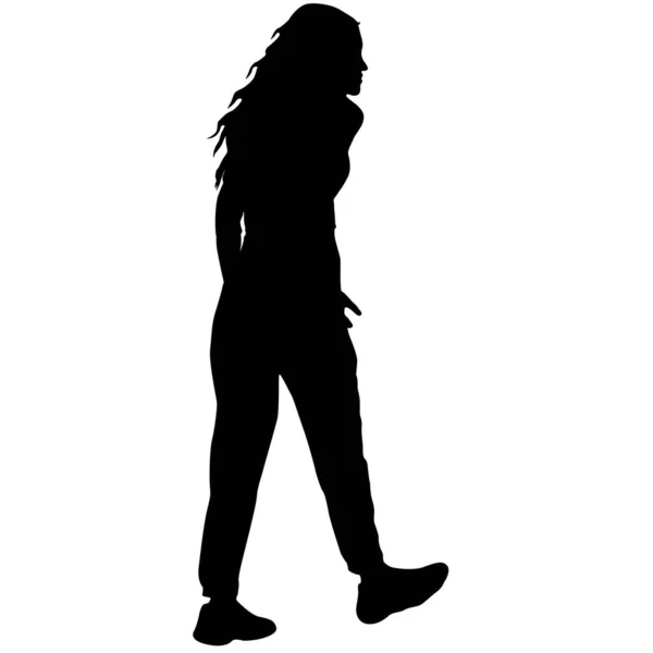 Silhouette Walking Women White Background — Stock Vector