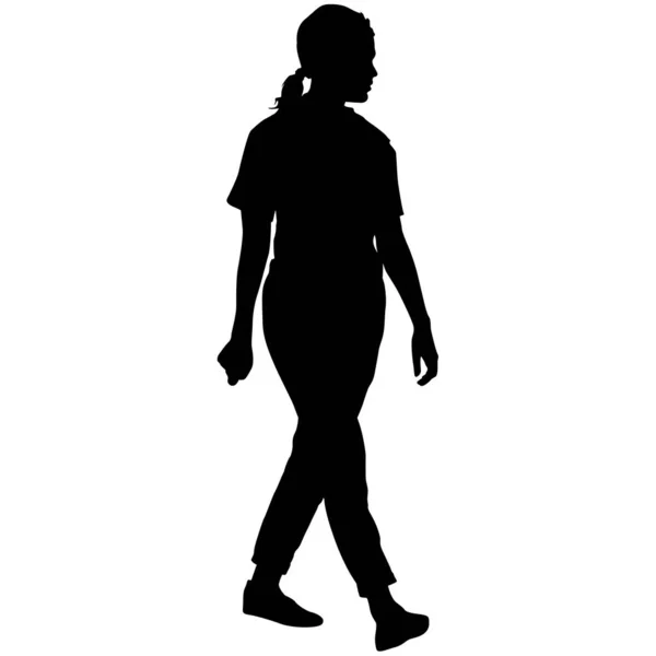 Silhouette Una Donna Che Cammina Uno Sfondo Bianco — Vettoriale Stock