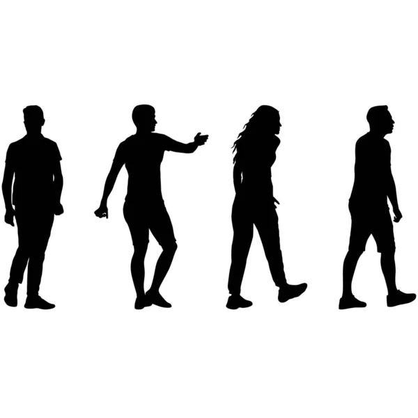 Silhouette Group People Standing White Background — Stock Vector