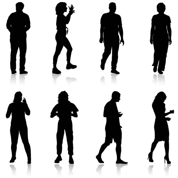 Silhouet Group People Staande Witte Achtergrond — Stockvector