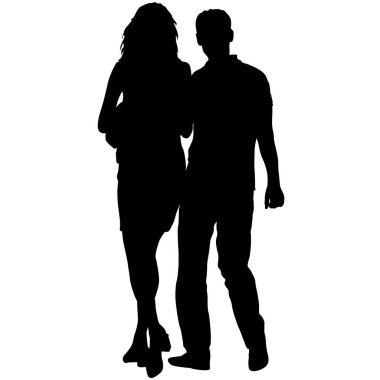 Siluet adam ve kadın el ele yürüyorlar.