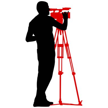 Kameralı bir kameraman. Beyaz arkaplanda siluetler.