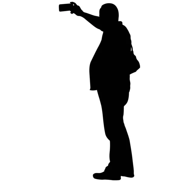 Silhouettes Homme Prenant Selfie Avec Smartphone Sur Fond Blanc — Image vectorielle