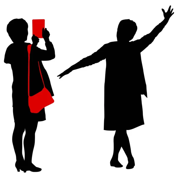 Silhuetas Mulher Tomando Selfie Com Smartphone Fundo Branco — Vetor de Stock