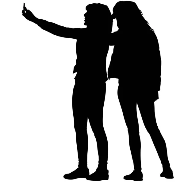 Silhouetten Frau Macht Selfie Mit Smartphone Auf Weißem Hintergrund — Stockvektor