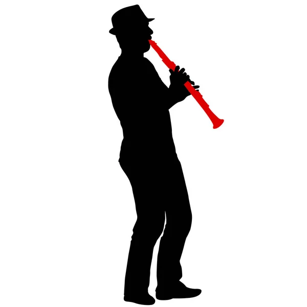 Silhouette Del Musicista Che Suona Clarinetto Sfondo Bianco — Vettoriale Stock