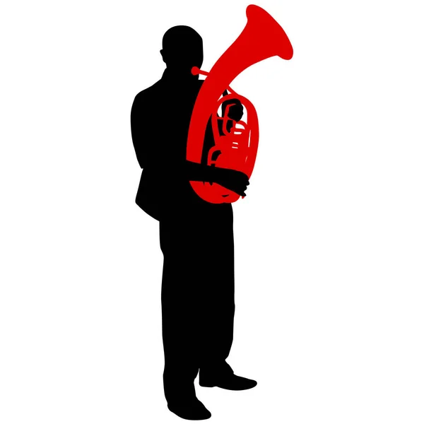 Silhouette Musician Playing Tuba White Background — Stock Vector