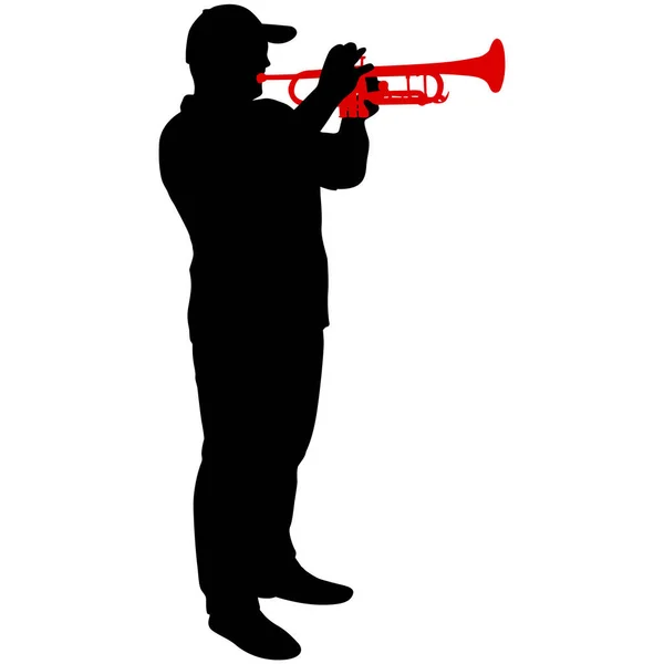Silhouet Van Muzikant Spelen Trompet Een Witte Achtergrond — Stockvector