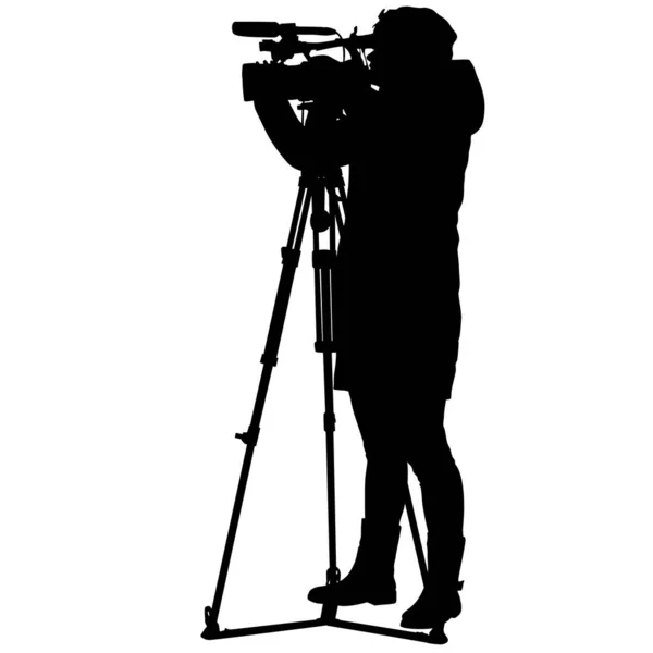 Camerawoman Video Camera Silhouettes White Background — Stock Vector