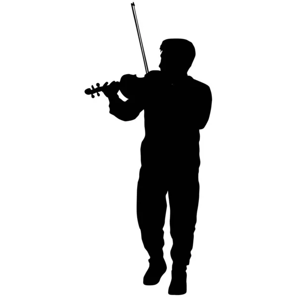 Silhuetas Violinista Músico Tocando Violino Fundo Branco —  Vetores de Stock