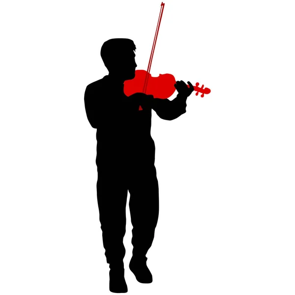 Siluetas Músico Violinista Tocando Violín Sobre Fondo Blanco — Vector de stock