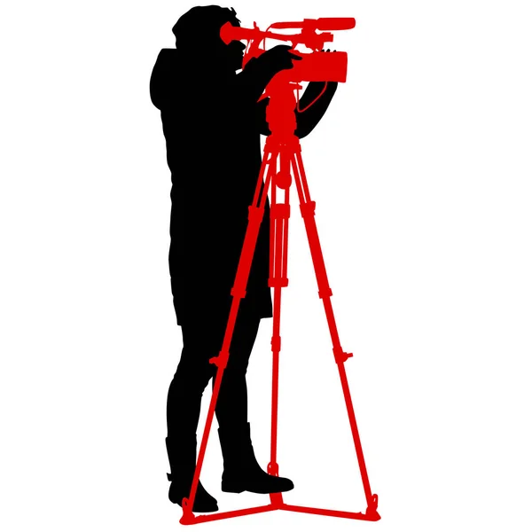 Camerawoman Video Camera Silhouettes White Background — Stock Vector