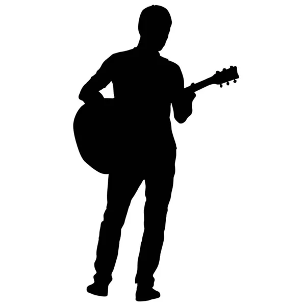Silhouette Musiker Spielt Gitarre Auf Weißem Hintergrund — Stockvektor