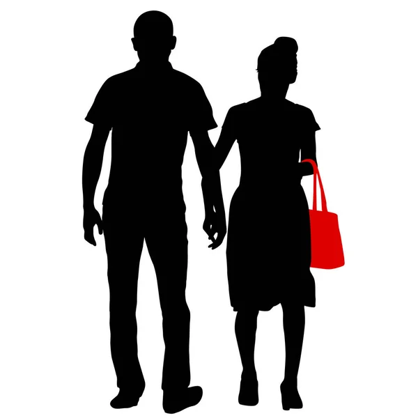 Silhouette Man Woman Walking Hand Hand — Stock Vector