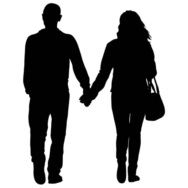 Σιλουέτα Άντρας Και Γυναίκα Περπατούν Χέρι Χέρι — Διανυσματικό Αρχείο