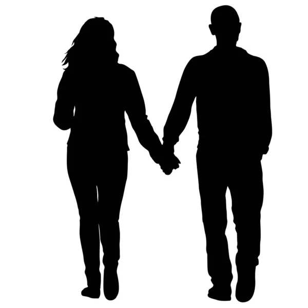 Silhouette Man Woman Walking Hand Hand — Stock Vector