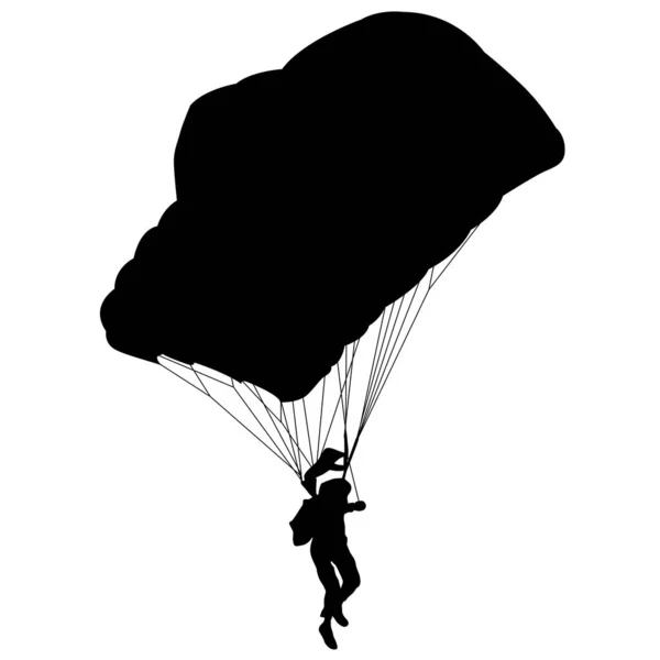 Skydiver Silhouettes Parachuting White Background — Stock Vector
