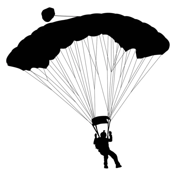 Skydiver Silhouette Paracadutate Sfondo Bianco — Vettoriale Stock