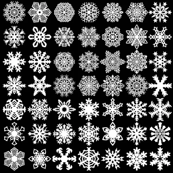 Set Silhouette Von Schneeflocken Symbole Auf Weißem Hintergrund — Stockvektor