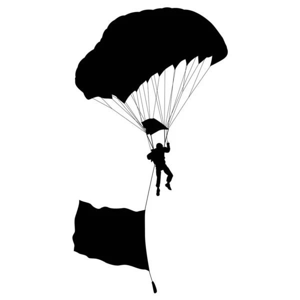 Skydiver Silhouette Paracadutate Sfondo Bianco — Vettoriale Stock