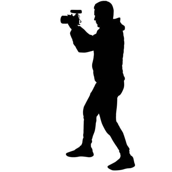 Cameraman Video Camera Silhouettes White Background — Stock Vector