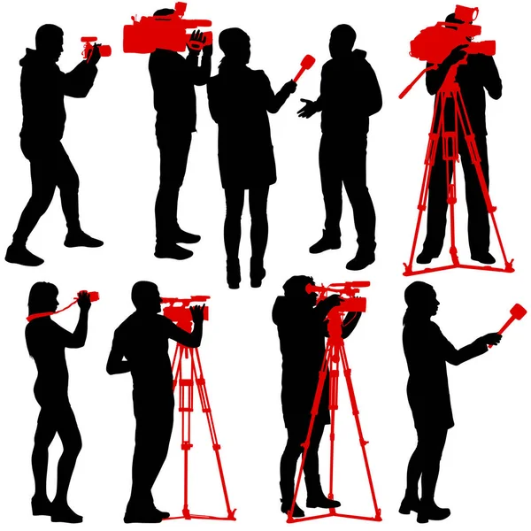设置摄影师与摄像机 白色背景的轮廓 — 图库矢量图片