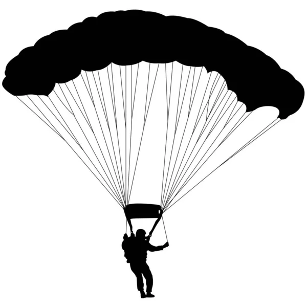 Skydiver Silhuetas Paraquedas Sobre Fundo Branco — Vetor de Stock