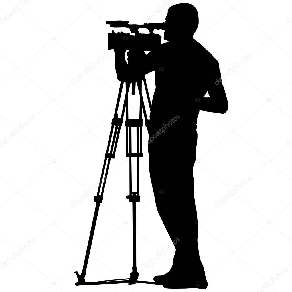 Cameraman with video camera. Silhouettes on white background.