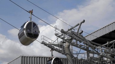 Moskova, Rusya - 25, 2019: Luzhniki 'de Moskova tramvayı.