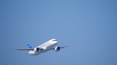Moskova Rusya Zhukovsky Havaalanı 31 Ağustos 2019: Irkut MS-21 yeni Rus sivil uçağı Uluslararası Havacılık Salonu MAKS-2019.