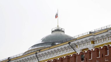 Kremlin Moskova Dome Senato binası Rus Bayrağı kulesi.