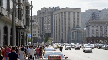 MOSCOW, Rusya Mayıs - 19. 2020: Devlet Duma Cephesi, Rusya Federasyonu Parlamento Binası, Moskova 'nın merkezi