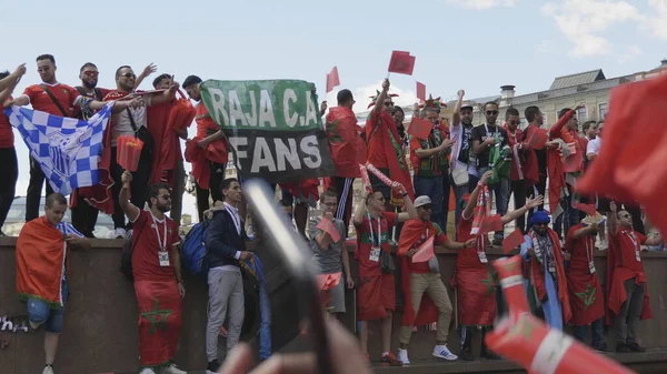 Moscow June 2018 Soccer World Cup Fanatics Morocco Flags Typical — Stock Photo, Image